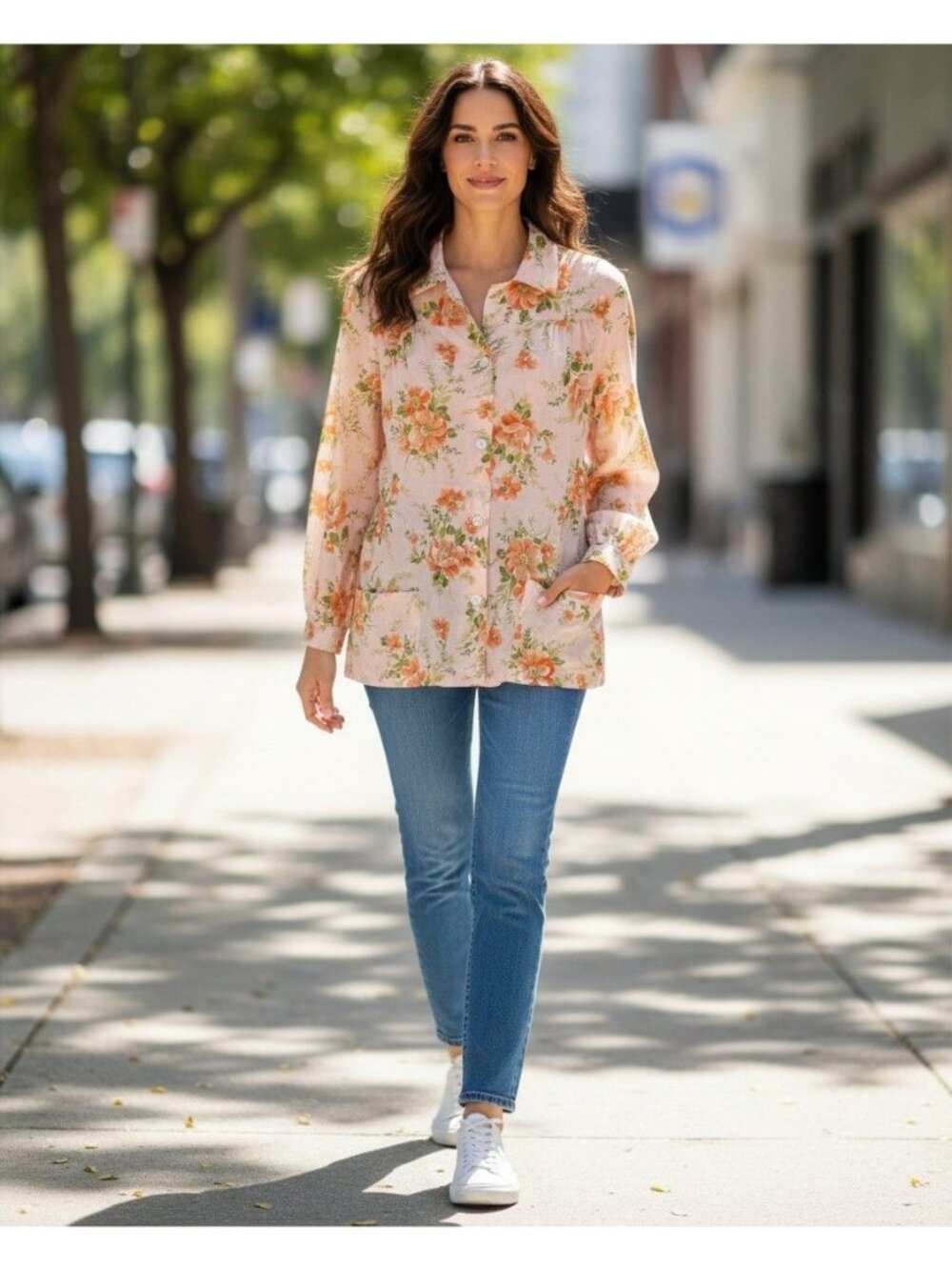 Kari Of California Women’s Floral Blouse Vintage 6710 Peach Orange M Cotton Blen